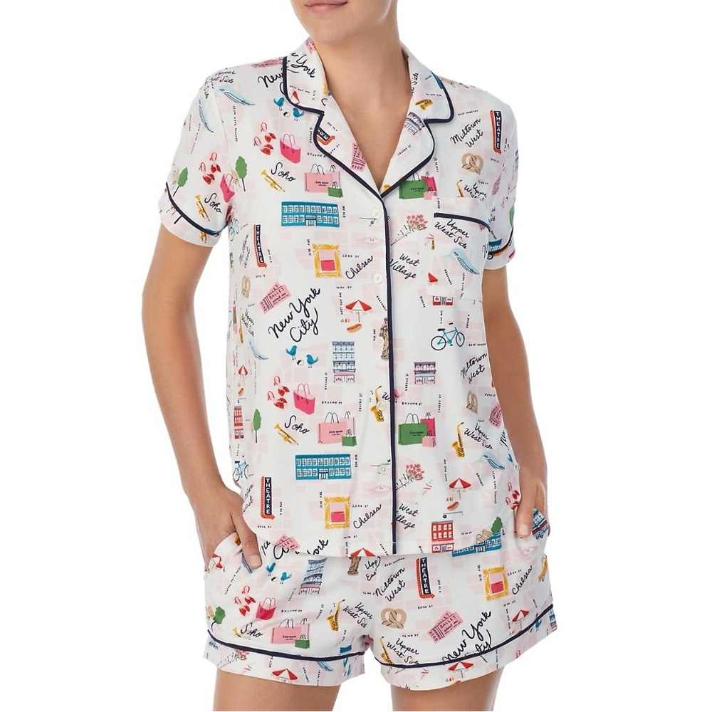 NWT KATE SPADE New York Short Pajama Set In City Map Sz L Large New